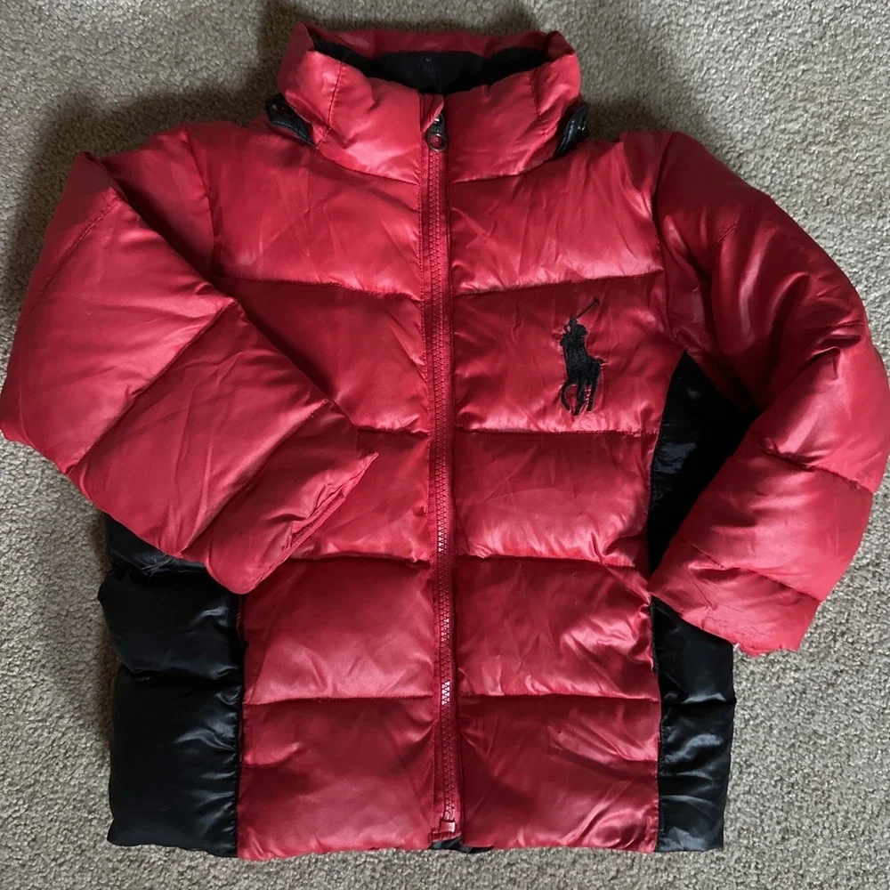 Polo Ralph Lauren Down Puffer Jacket Boys 3T Toddler Red Pony Full Zip Red Black